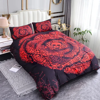 

ZEIMON 3pcs Fashion Design Rose Skull Pattern Bedding Sets Soft Polyester Home Decoration Duvet Cover And Pillowcase Bedclothes