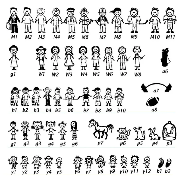 Stick Figure My Family & Pet Dog Cat Sticker for Car