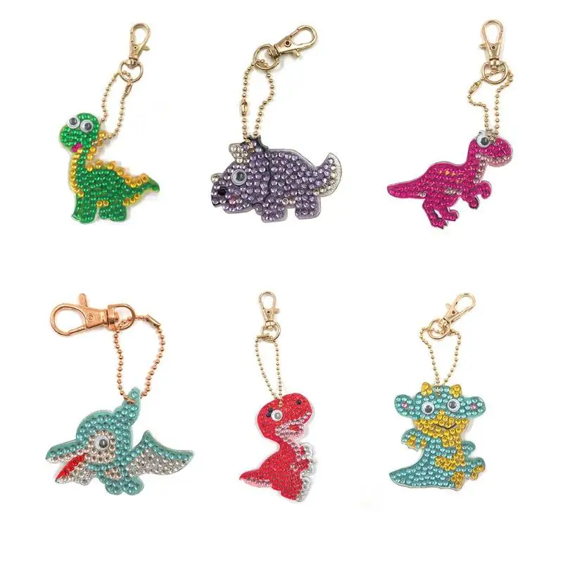 

6pcs 5D DIY Diamond Painting Keychain Full Drill Cartoon Dinosaur Rhinestone Painting Home Car Bag Hanging Pendant Decor