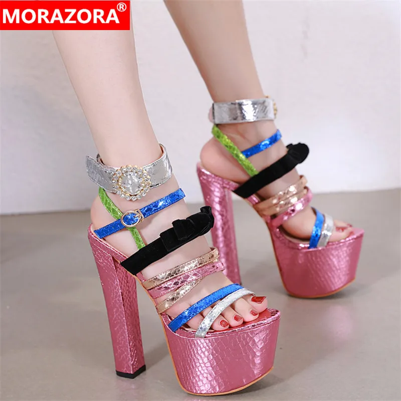 

MORAZORA 2019 hot sale gladiator sandals women bowknot super high heels sandals crystal fashion platform party prom shoes woman