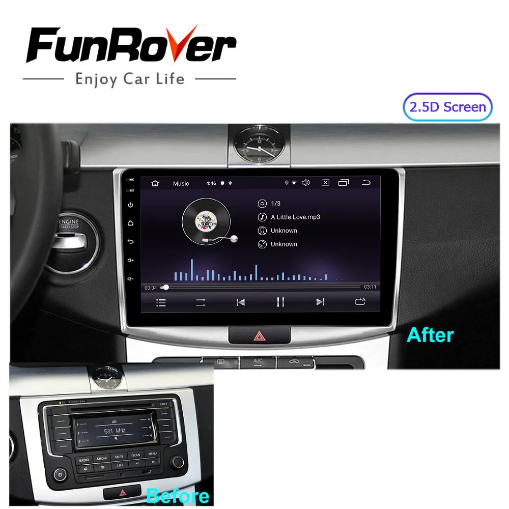 Funrover 2 din 2.5D+ ips Android 9,0 автомобильный dvd-плеер для Volkswagen Passat B6 B7 CC Magotan 2011- радио gps навигация RDS BT