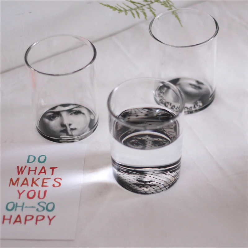 

Fornasetti Glass Cup Creative Bottom Classic Lina Face Pattern Whiskey Wine Glasses Drinking Glass Decor Drinkware