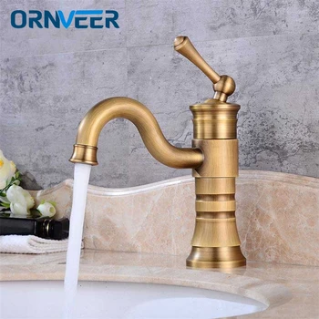 

New Arrive Deck Mounted Single Handle Bathroom Sink Mixer Basin Faucet Antique Brass Hot and Cold Water Tap