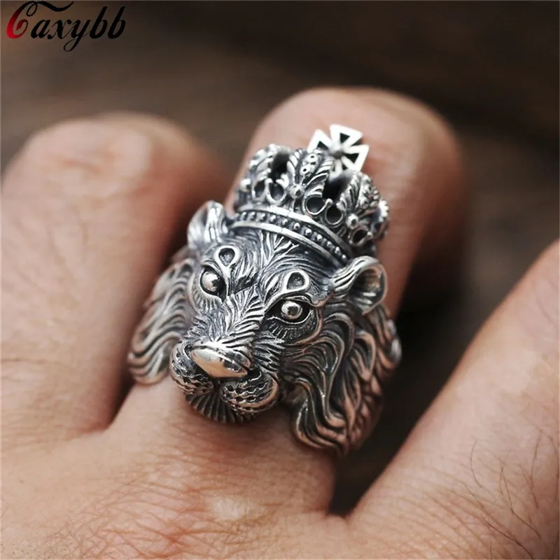 Панковское мужское женское кольцо на палец со львом, нержавеющие стальные кольца для мужчин и женщин, винтажные Свадебные ювелирные изделия с животными - Цвет основного камня: Silver