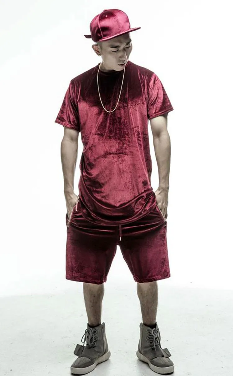 Мужская Удлиненная рубашка велюровая Мужская s хип-хоп футболки Золотая сторона молния бархат Новая мода твердая Мужская удлиненная длинная рубашка 4 цвета