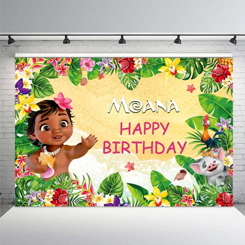 

Moana Flower Tropical Photo Backdrop for Kids Happy 1st Birthday Party Newborn Baby Shower Backgrounds for Photo Studio