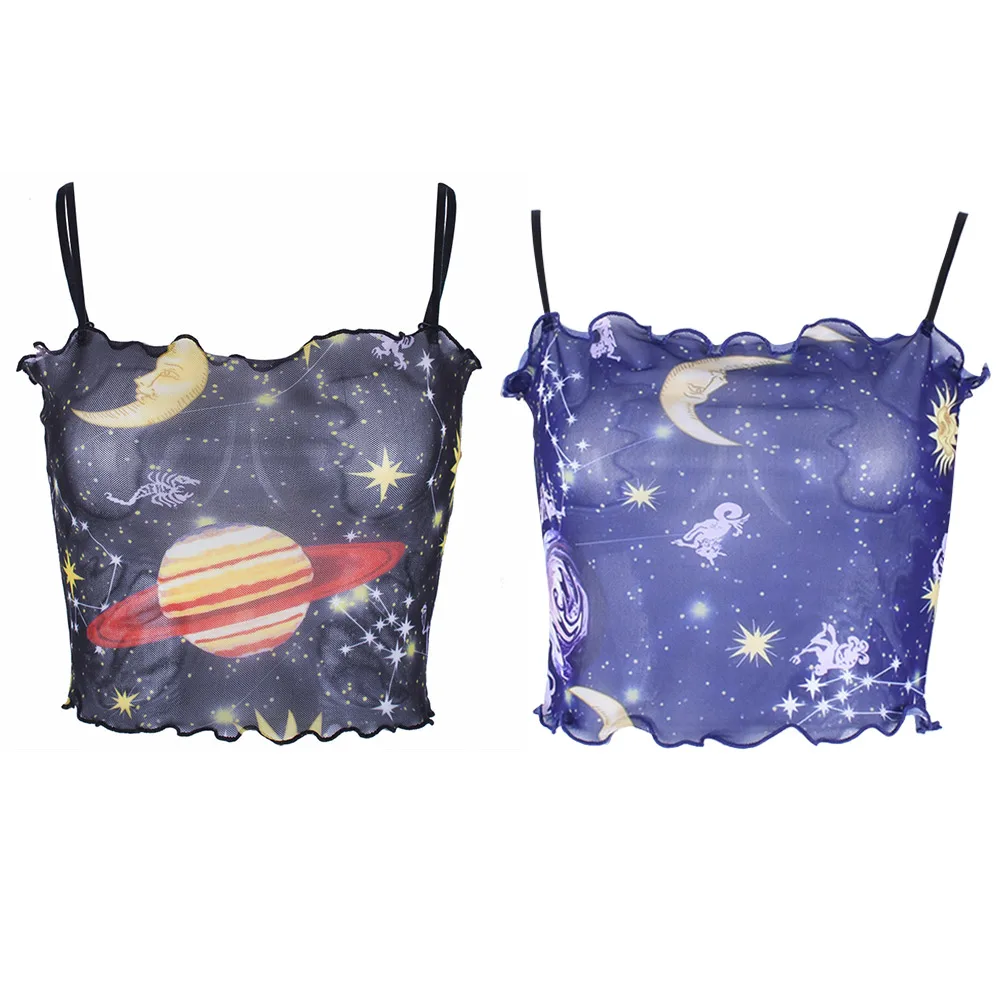 

Female T Shirt Stretchy S-L Sling Tops for Women Camisole Sexy Off Shoulder Perspective Crop Top Lightweight Mesh Girl