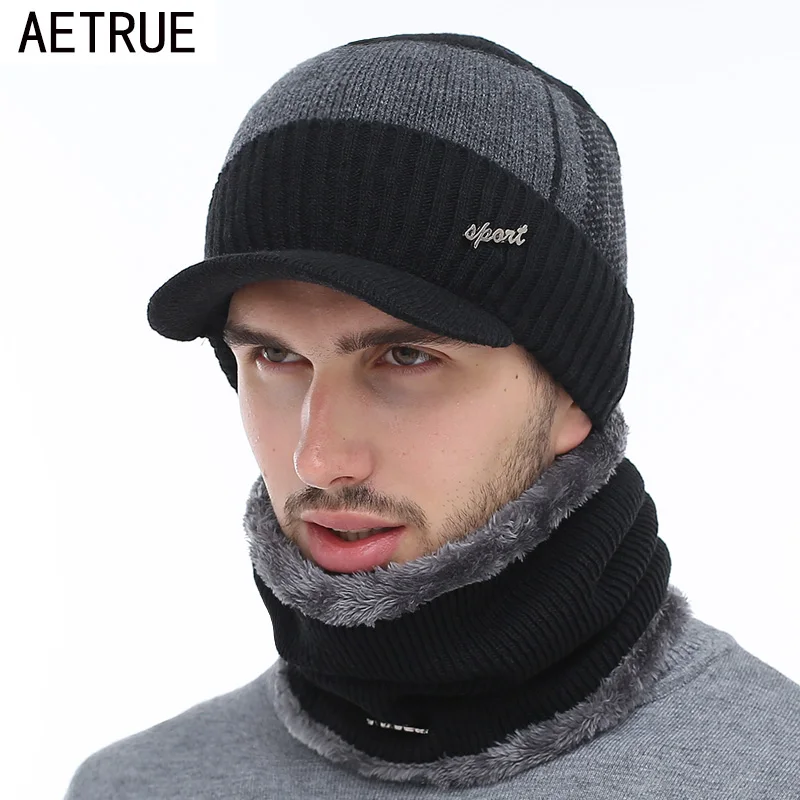 AETRUE Winter Hats Skullies Beanies Hat Winter Beanies For Men Women Wool Scarf Caps Balaclava Mask Gorras Bonnet Knitted Hat