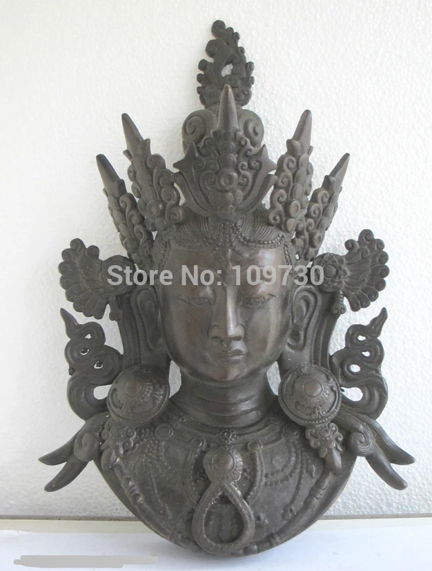 

001349 12.5"China Pure Bronze kwan yin tara Buddha face mask head statue