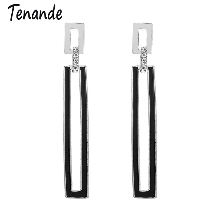 

Tenande Punk Long Statement Hollow Enamel Crystal Rectangles Dangle Earrings for Women Simple Style Night Club Jewelry Bijoux