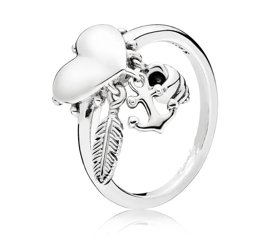 

Authentic 925 Sterling Silver Pandora Ring Spiritual Symbols Shell And Feather Rings For Women Wedding Party Gift Fine Jewelry