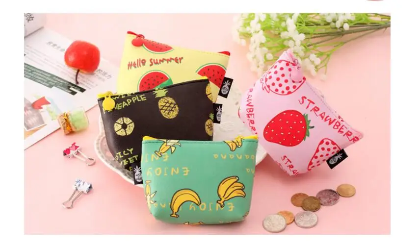

50pcs/lot! Lovely Wallet Fashion Cute Leather Wallet Fruit Printed Small Women Purse Coin Card Holder Wholesales