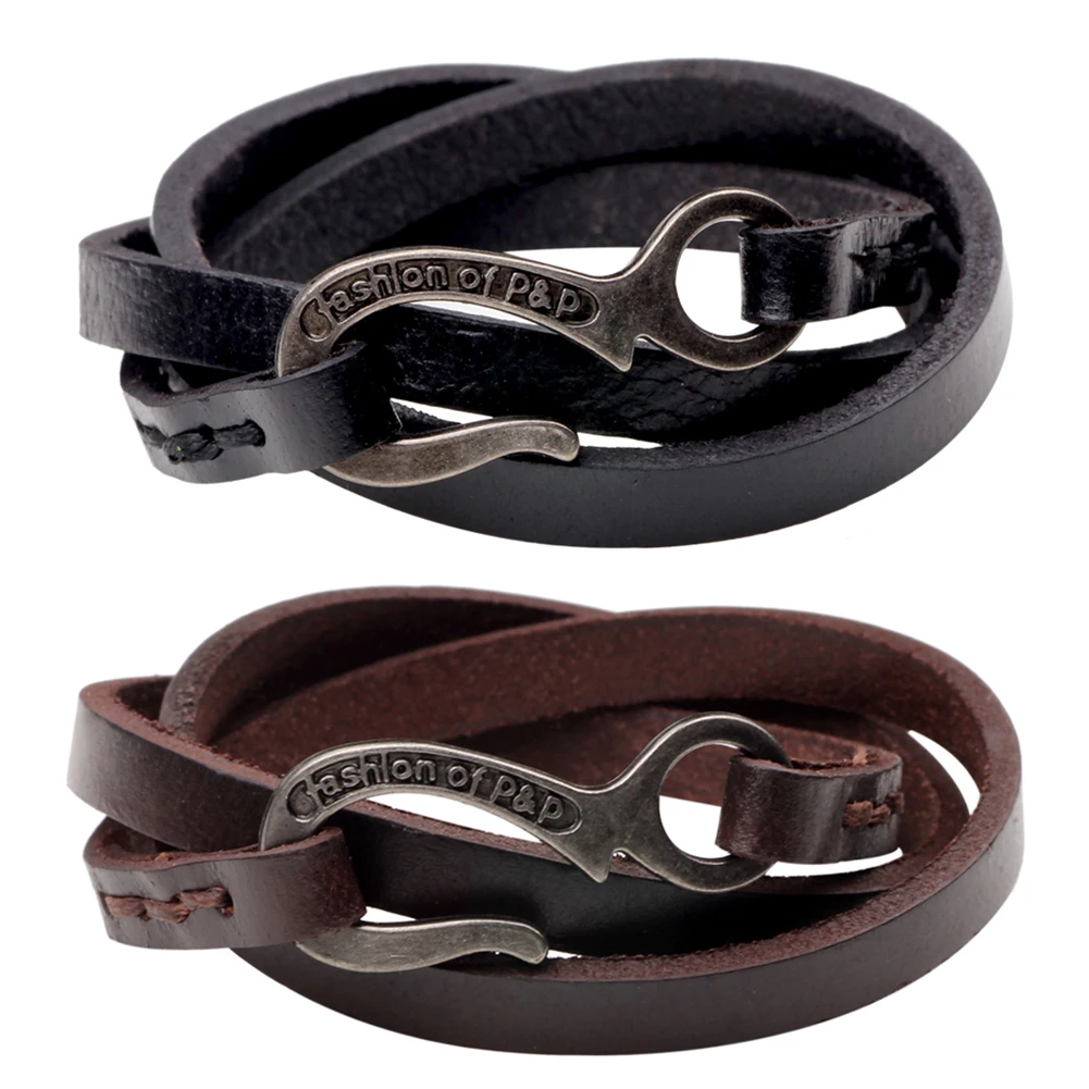 Punk Cowhide Belt Bracelet for Men 60cm 2018 Women Cool Wrap Braided