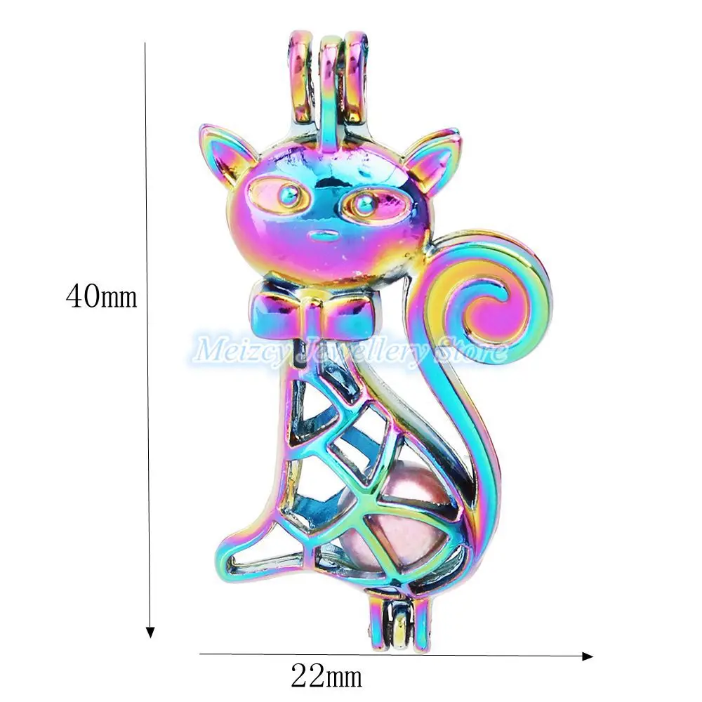 1 шт. Радужный цвет Дракон лента лапа Единорог карета оболочки жемчужная клетка кулон эфирное масло диффузор медальон для устриц жемчуг - Окраска металла: Cat