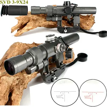 

Tactical Dragunov 3-9x24 SVD First Focal Plane Sniper Rifle Scope Fit AK 47 red Illuminated Sight Rifle Scope