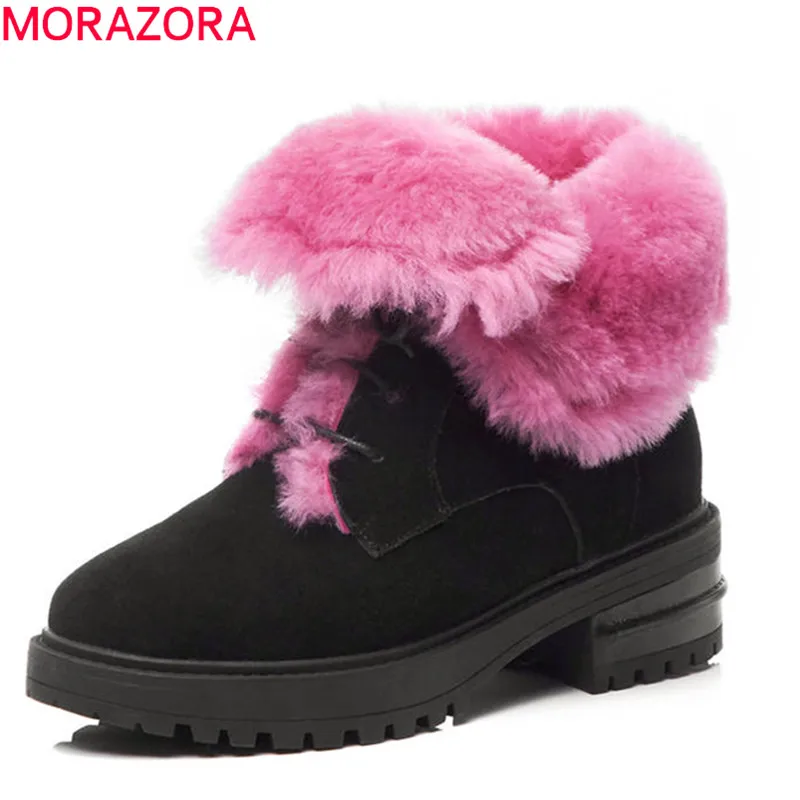 

MORAZORA 2020 newest ankle boots for women round toe winter snow boots lace up top quality booties comfortable shoes woman