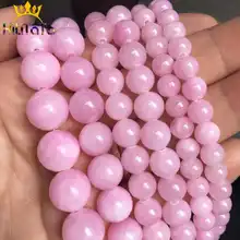 Naturalny różowy Jades koralik okrągły chalcedon luźne kamienne paciorki do tworzenia biżuterii DIY bransoletka akcesoria naszyjnikowe 15 ''6/8/10/12mm
