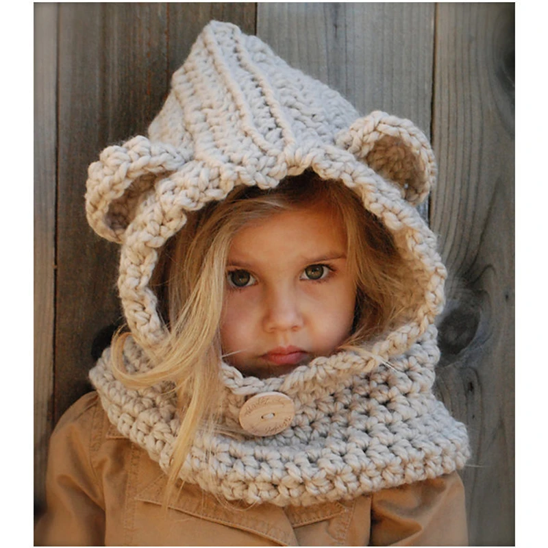 IANLAN Girls Funny Little Bear Hats Scarves Lovely Kids Winter Warm Dual Use Beanies IL00182