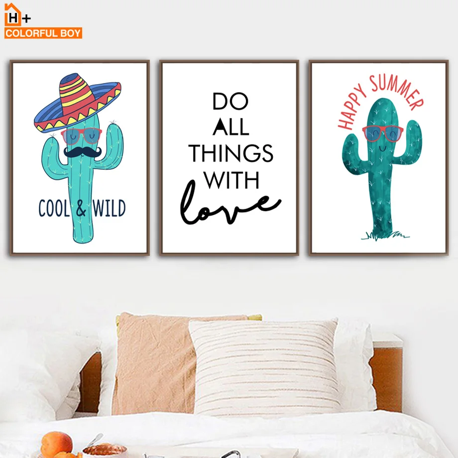 Us 3 17 40 Off Cartoon Cactus Wild Quotes Wall Art Canvas Painting Nordic Posters And Prints Wall Pictures Baby Kids Room Bedroom Pop Art Decor In