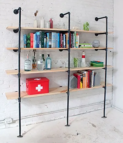 industrial pipe Bookcase Shelf Standing Book Shelves Storage Multi function 5 -Tier storage  Bookshelf Rack for Home Decoration 