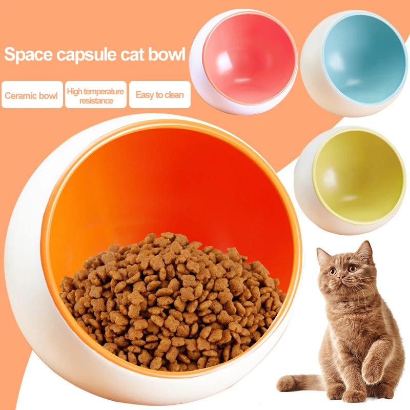 

Creative Ceramic Cat Food Bowl Puppies Dogs Food Space Capsule Oblique Feeding Bowl Feeders Pet Fountain Goods Dish Supplies