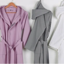 Новинка, чистый хлопок, одноцветные халаты, халат унисекс, пижамы с капюшоном, одежда для сауны, пижама из вафельной ткани, водопоглощающая