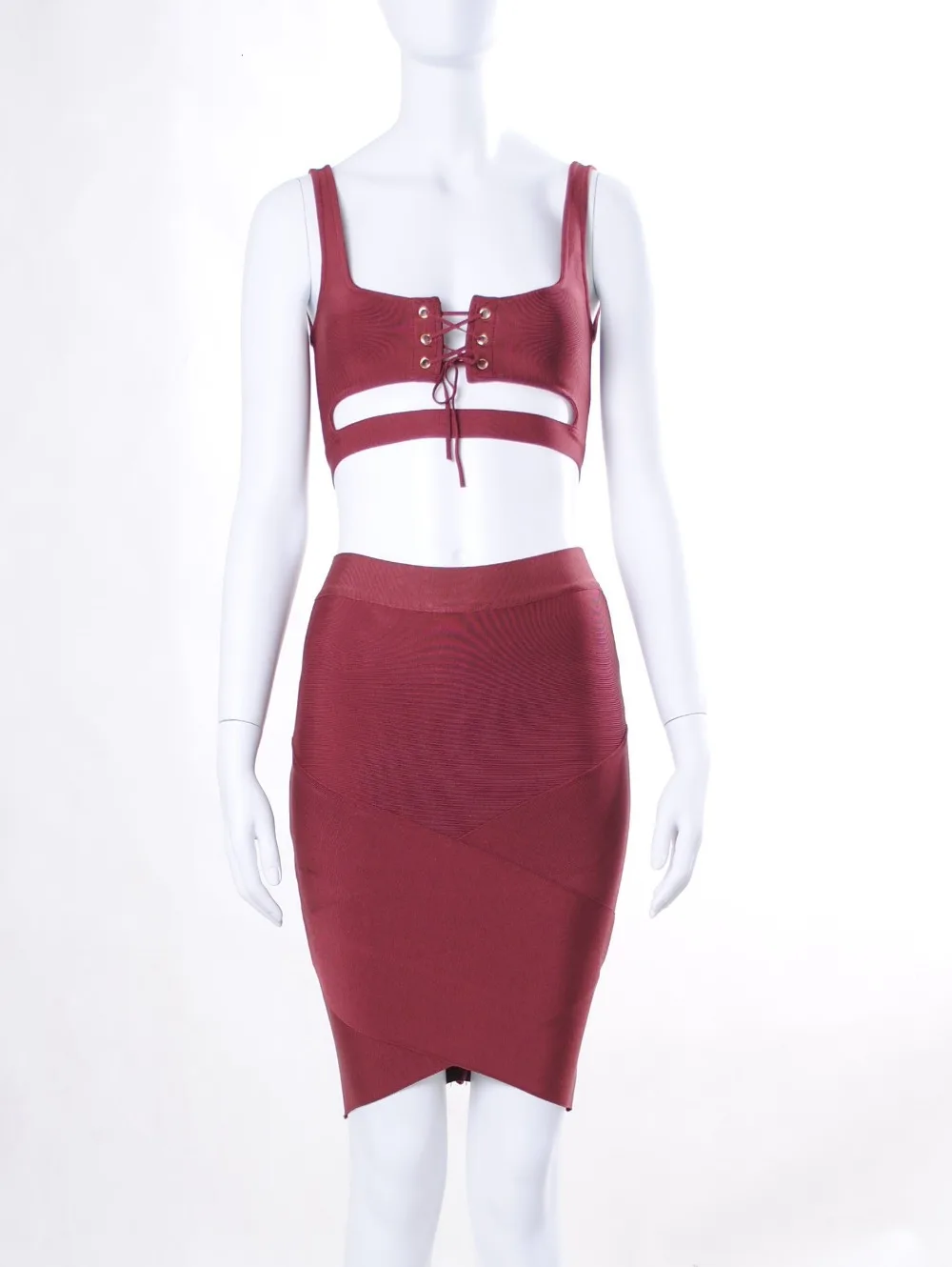 Women Summer Style Sexy Cut Out 2 Piece Bandage Dress 2018 Knitted