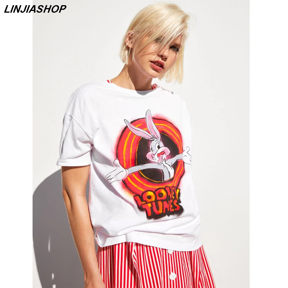 

Casual Summer White Tshirt Women Rabbit O Neck Short Sleeve Top Basic T-Shirt Bloggers Designer Fashion New Arrivals 2019