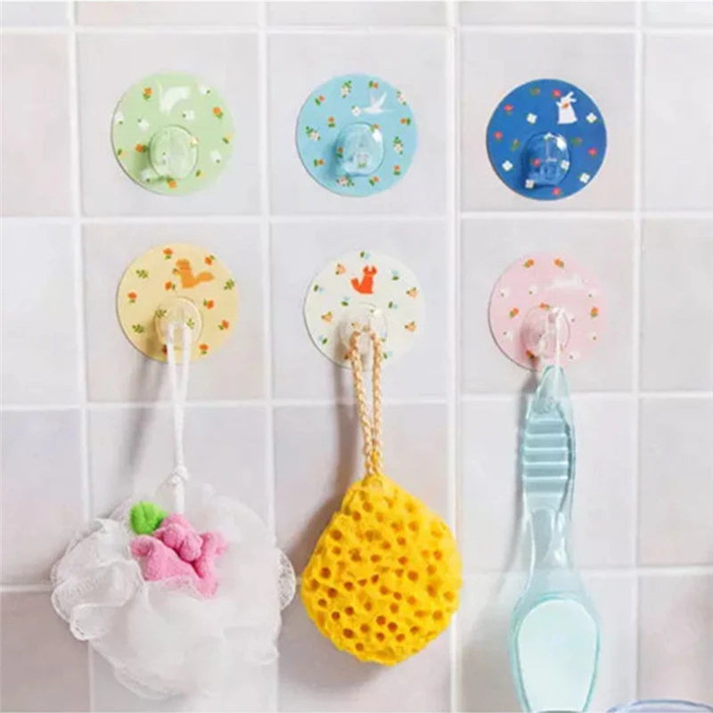 

VOGVIGO Radom color 3 Pcs Printed Circular Mounted Magic Stick Hook Nail-free Seamless Door Hook