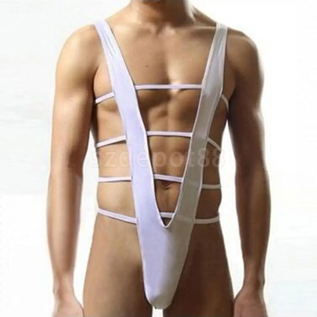 Men Sexy Pouch Thong Underwear Borat Mankini Harness Bikini Lingerie White/Black