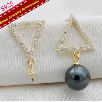 

Triangle Design Drop Earrings Settings S925 Sterling Silver Pearl Earrings Jewelry Accessory Women DIY Findings 3Pairs/Lot
