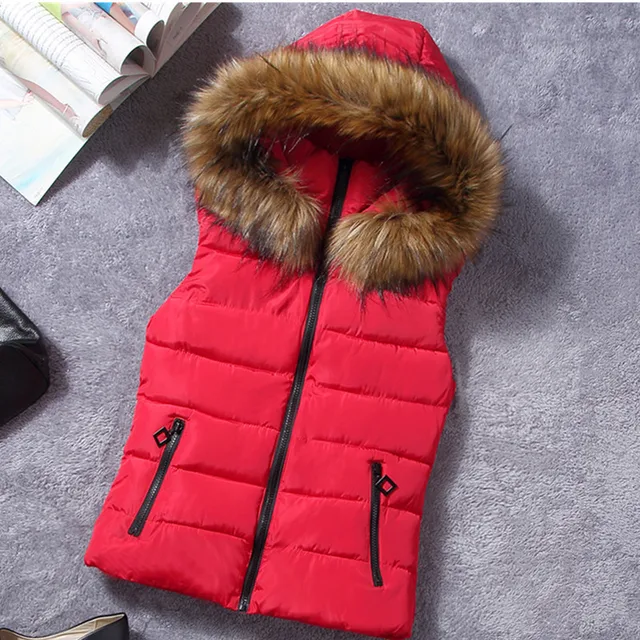 2018 Brand Winter Vest Women Jacket Coat Down Cotton Casual Hooded Women's Fur Vests waistcoat Female vestidos Large size cloth 1
