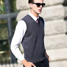 Жилеты из мериносовой шерсти свитер жилет без рукавов с v-образным вырезом мужские зимние толстые теплые кашемировые свитера больших размеров M-4XL