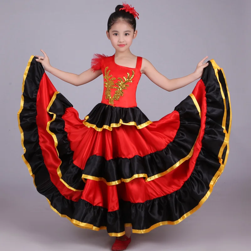 Детская Юбка для фламенко 360, 540, 720, испанская Сеньорита, нарядное платье для танцовщицы фламенко, костюм/испанский танец фламенко для девочек