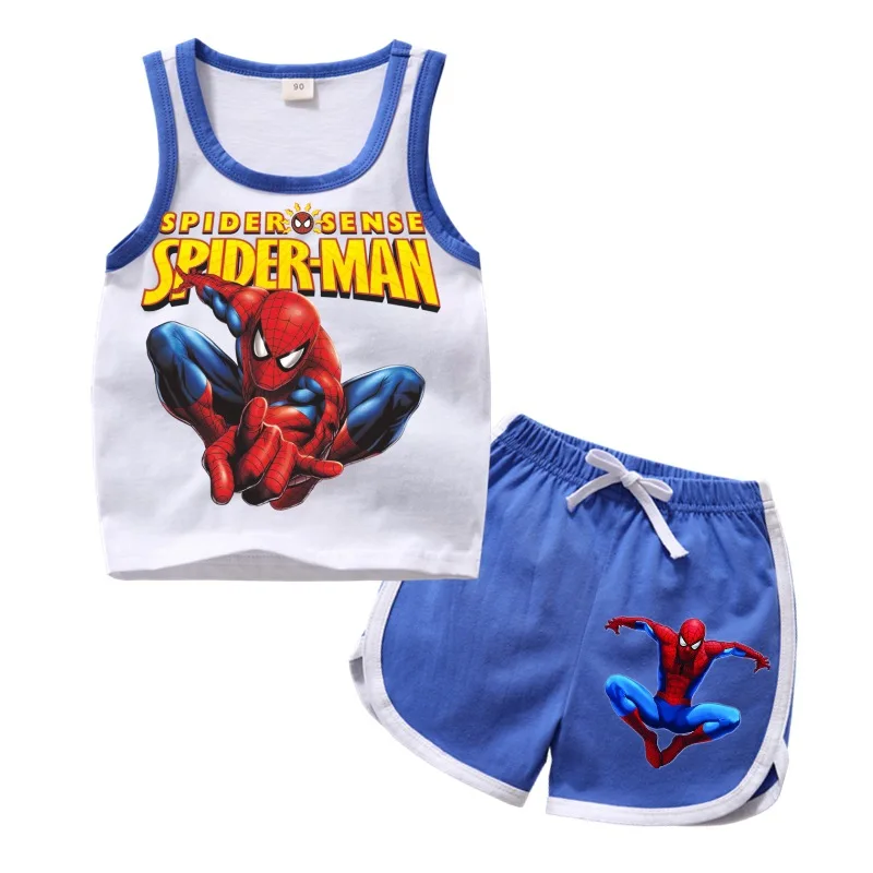 Г., летний комплект одежды с рисунком Человека-паука для мальчиков и девочек, детский жилет с рисунком, шорты Повседневный комплект детской спортивной одежды из 2 предметов - Цвет: blue