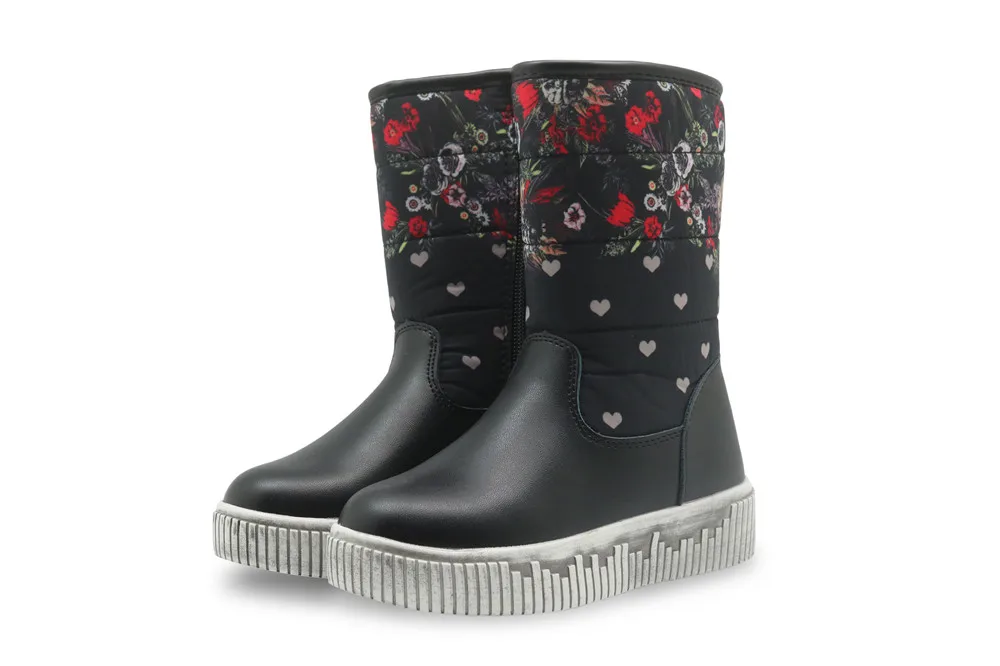 Apakowa/ботинки для девочек; водонепроницаемые детские зимние ботинки до середины икры; теплые плюшевые шерстяные детские зимние ботинки на плоской подошве с цветком для девочек