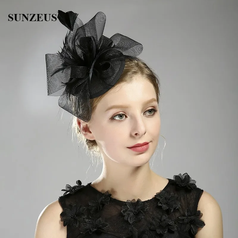 2018 новый черный Fascinators перья Тюль  Свадебные Шапки для вечерние Головные уборы Свадебные аксессуары SQ226