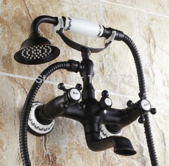 

Wall Mounted Bathroom Ceramic Style Oil Rubbed Bronze Bathtub Faucet Dual Cross Handles Shower Mixed Tap
