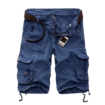 Камуфляжные военные шорты бермуды летние камуфляжные карго шорты для мужчин хлопок Свободная верхняя одежда тактические Короткие штаны без пояса - Цвет: Blue