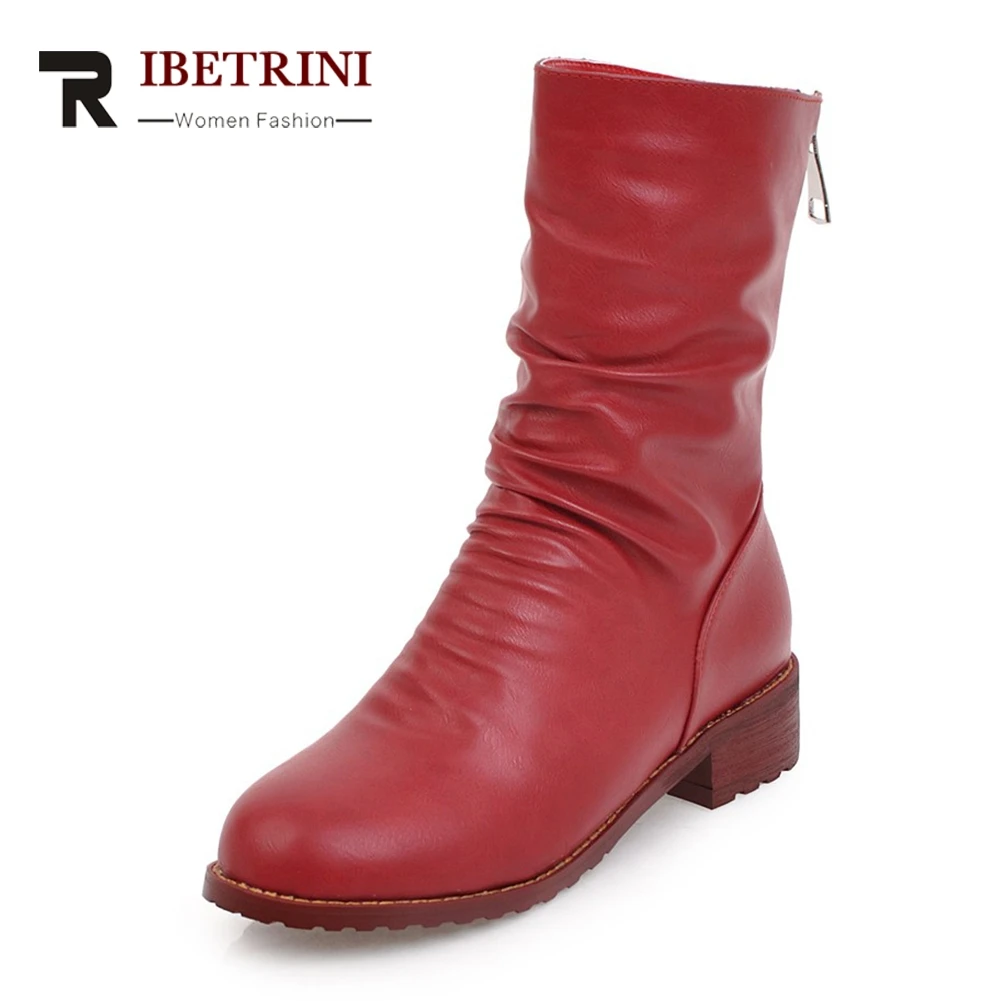 

RIBETRINI 2020 Large Sizes 34-45 Add Fur Autumn Winter mid-calf Boots Fashion Best Quality women's Shoes Woman Boots