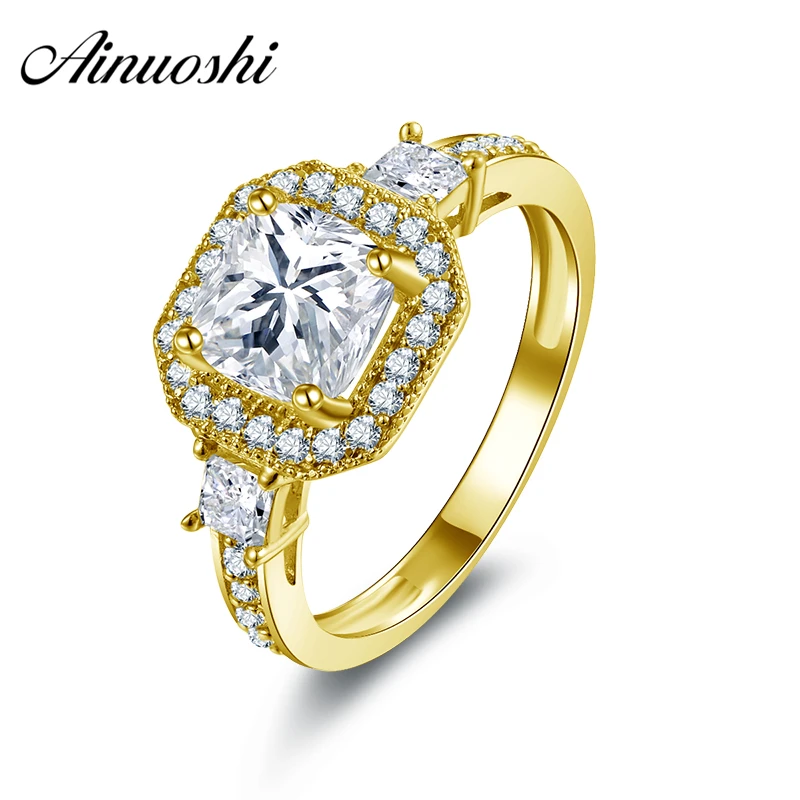 

AINUOSHI 10K Solid Yellow Gold Wedding Ring 1.6 ct Princess Cut Simulated Diamond Bague Top Quality Joyas de oro 10k Femme Rings