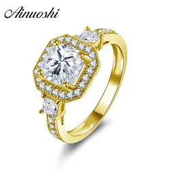 AINUOSHI 10 К одноцветное желтое золото обручальное кольцо 1,6 ct Принцесса Cut Имитация Алмазный Bague одежда высшего качества Joyas К де Оро Femme кольца