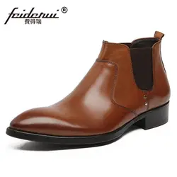 Элитный бренд острый носок человек итальянский дизайнер Бизнес Обувь мужской Пояса из натуральной кожи Для мужчин ковбой Martin ботильоны
