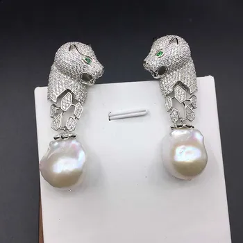 

S925 Sterling Silver Leopard Pearl Earrings Baroque Pearl Earrings Jewelry Luxury Keshi Pearl Drop Earrings Gifts