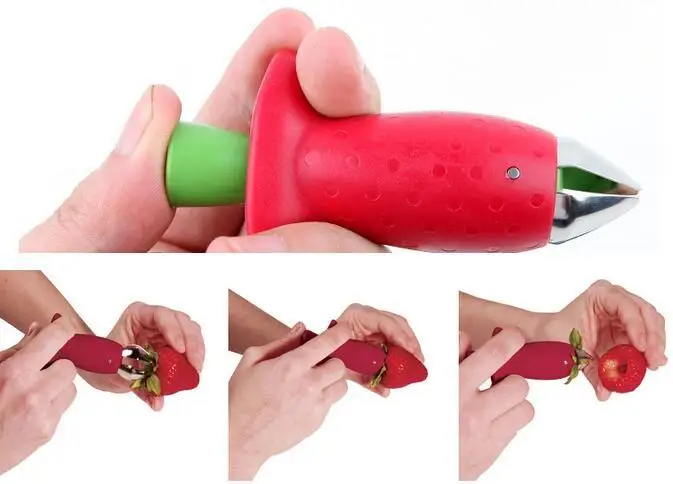 Strawberry Hullers Metal +Plastic Fruit Remove Stalks Device Tomato Stalks Strawberry Knife Stem Remover Fruit Slicer