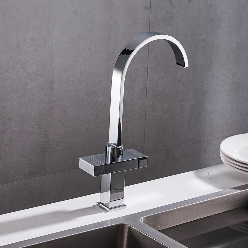 Modern Simple Waterfall Kitchen Faucet Square Dual Handle Stainless Steel Basin Faucets 360 Swivel Chrome Mixer Sink Tap 88307B Modern Simple Waterfall Kitchen Faucet Square Dual Handle Stainless Steel Basin Faucets 360 Swivel Chrome Mixer Sink Tap 88307B