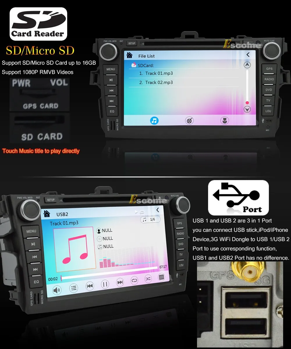 Excellent MTK3360 Car DVD Player For Toyota Corolla 2006 2007 2008 2009 2010 2011 with 800MHz CPU Dual Core Bluetooth Radio GPS Navigation 10