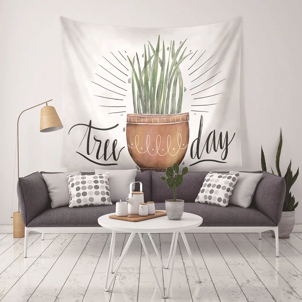 Astoral Green Plant Picture Cactus Mandala Printed Tapestry Wall Hanging Decorative Large Polyester Fabric Boho Decor Ouija