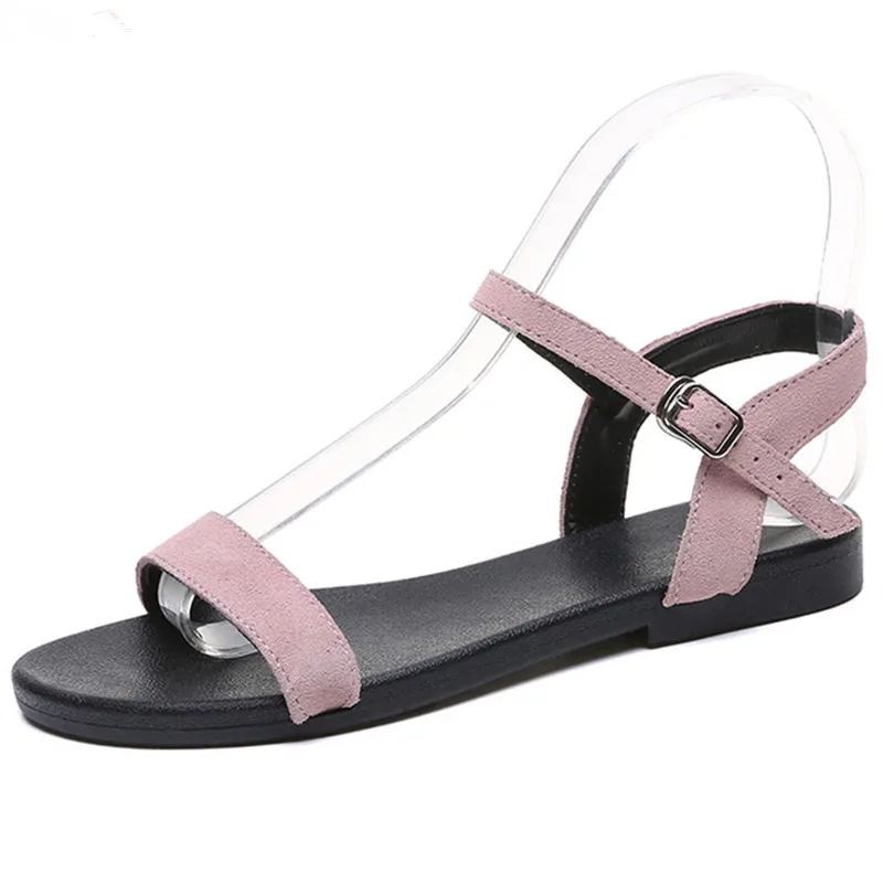 

2019 New Arrive Women Sandals Flock Summer Buckle Shoes Simple Fashion Casual Shoes Comfortable Beach Flat Shoes Woman