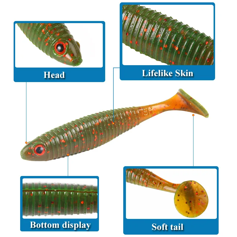 Soft Lure T-tail Floating Soft Worm Fishing Lure 3.8g/8.5cm 5 Colors 10/pcs Artificial Bionic T-tail Wobblers Worm Bait jooyoo